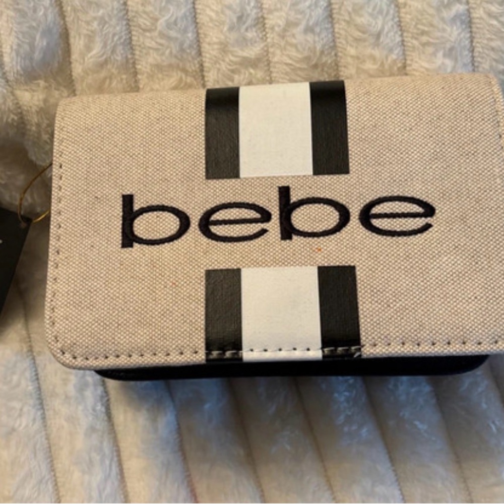 Bebe Canvas with black and white stripe Crossbody Purse